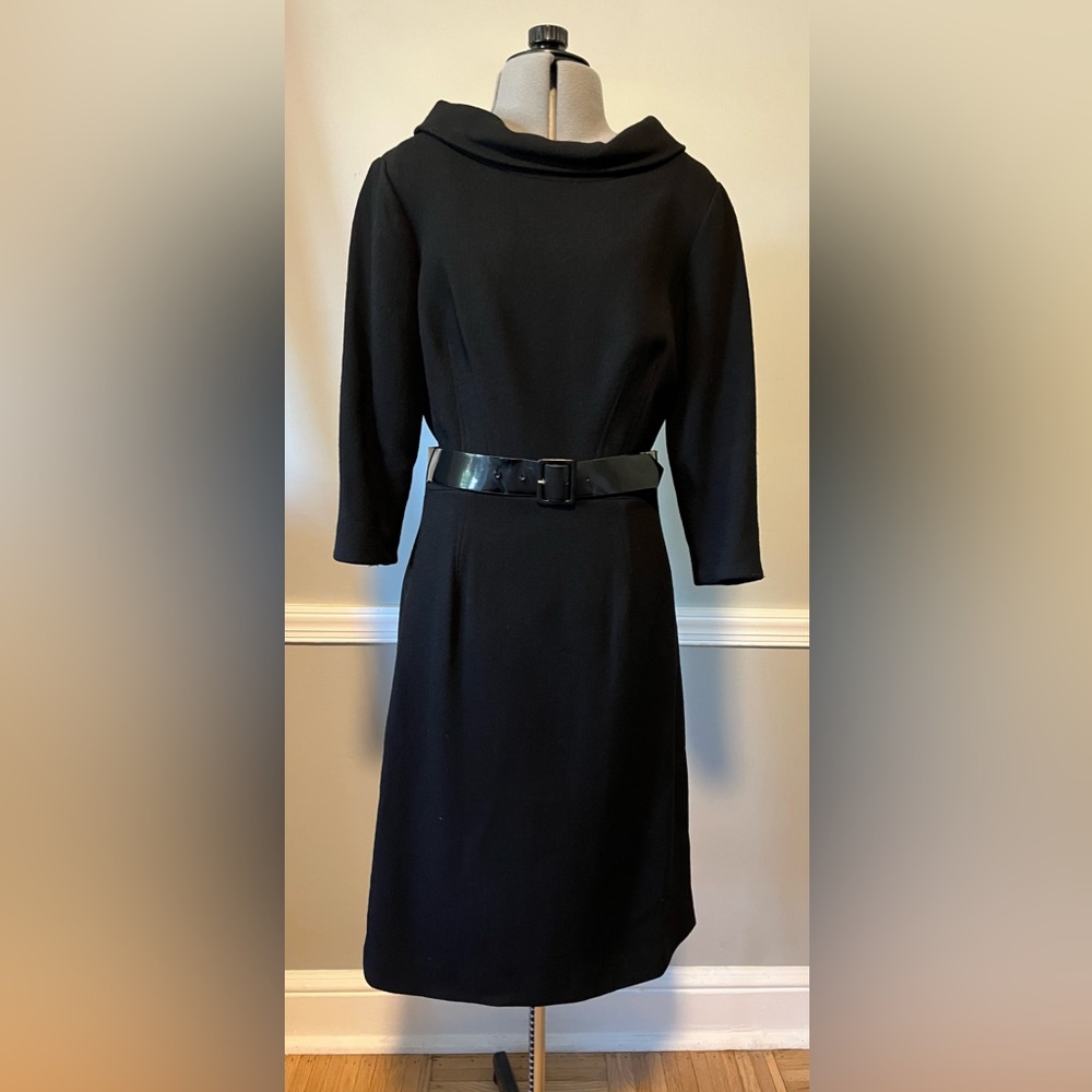 Rickie Freeman for Teri Jon Black Boat Neck 3/4 Sleeve Dress with Belt Size 10